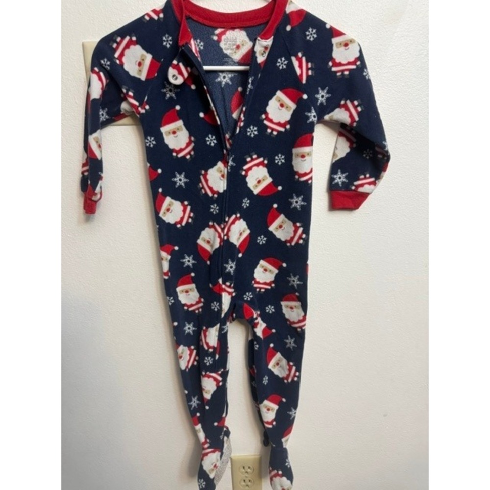 Child of Mine Carters Toddler 3T Santa Snowflake Fleece Footed Pajamas Navy (G)